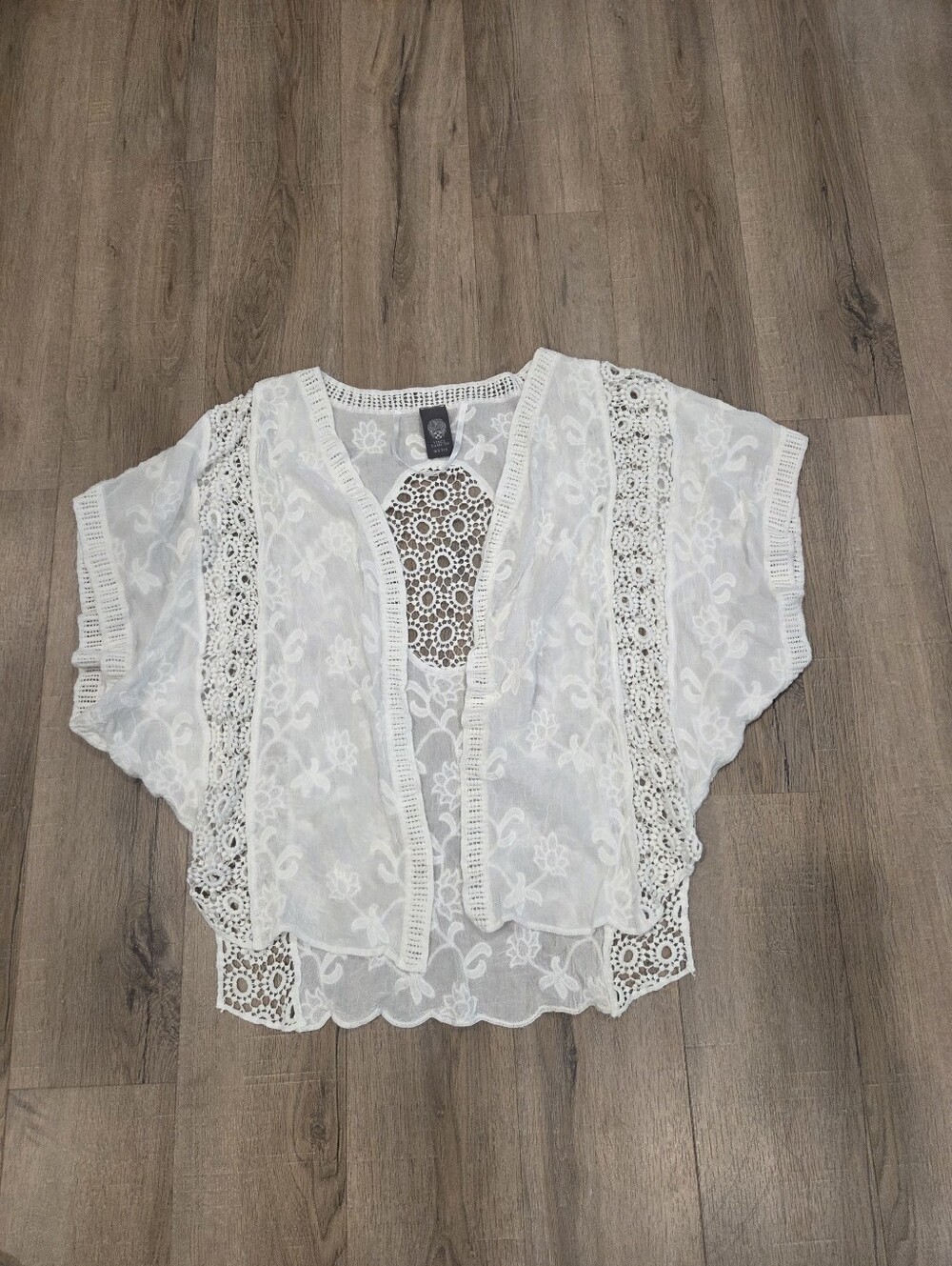 Ivory Lace Vince Camuto Whimsygoth Shrug Vest Embroidered Romantic Gauzy OS